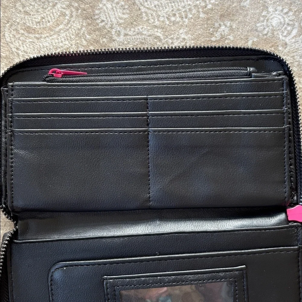 Betsey Johnson Black Multicolored Candy Metal Hearts Zip Around Wristlet Wallet